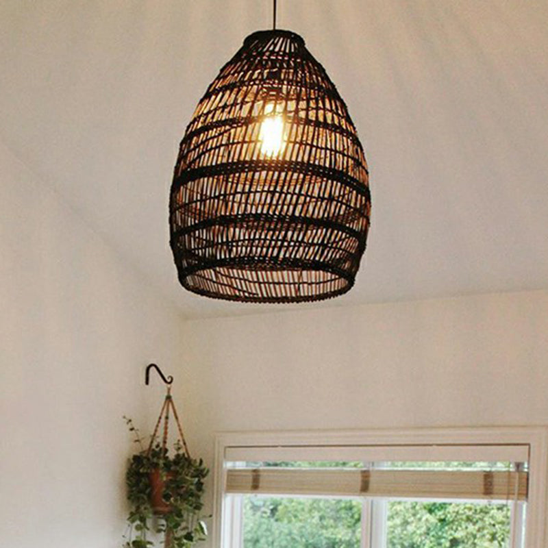 Domed Bedroom Ceiling Pendant Lamp Rattan 1-Head Rustic Suspension Light Fixture Clearhalo 'Ceiling Lights' 'Modern Pendants' 'Modern' 'Pendant Lights' 'Pendants' Lighting' 2415438