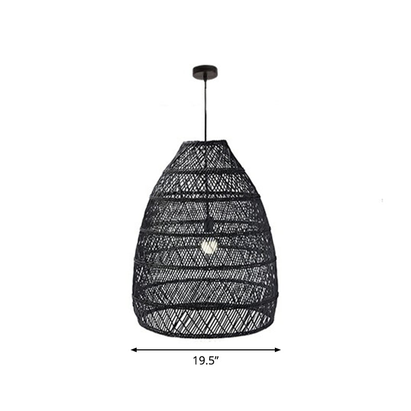 Domed Bedroom Ceiling Pendant Lamp Rattan 1-Head Rustic Suspension Light Fixture Black Large Oval Clearhalo 'Ceiling Lights' 'Modern Pendants' 'Modern' 'Pendant Lights' 'Pendants' Lighting' 2415439