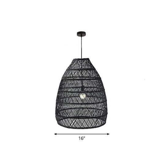 Domed Bedroom Ceiling Pendant Lamp Rattan 1-Head Rustic Suspension Light Fixture Black Small Oval Clearhalo 'Ceiling Lights' 'Modern Pendants' 'Modern' 'Pendant Lights' 'Pendants' Lighting' 2415442