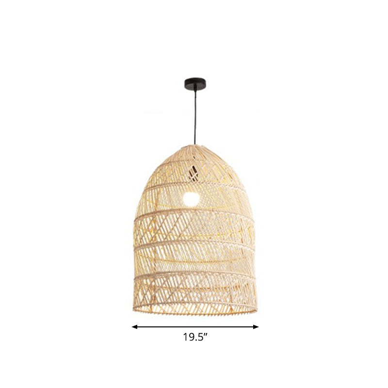 Domed Bedroom Ceiling Pendant Lamp Rattan 1-Head Rustic Suspension Light Fixture Wood Large Oval Clearhalo 'Ceiling Lights' 'Modern Pendants' 'Modern' 'Pendant Lights' 'Pendants' Lighting' 2415443