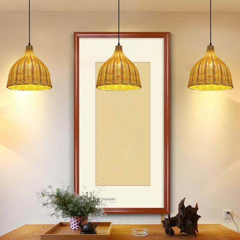 Bell Shade Tea Room Pendant Lighting Bamboo Single-Bulb Asian Ceiling Suspension Lamp in Wood Clearhalo 'Ceiling Lights' 'Modern Pendants' 'Modern' 'Pendant Lights' 'Pendants' Lighting' 2415445