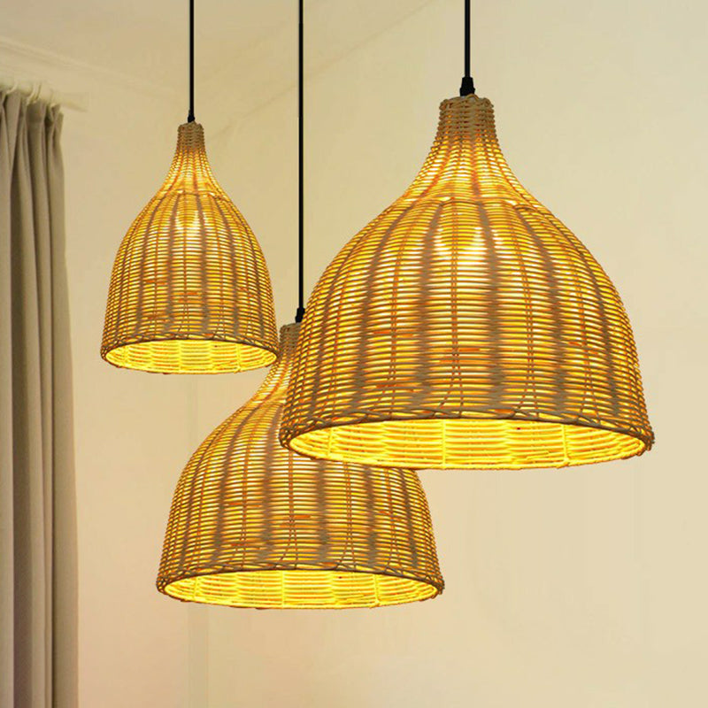 Bell Shade Tea Room Pendant Lighting Bamboo Single-Bulb Asian Ceiling Suspension Lamp in Wood Clearhalo 'Ceiling Lights' 'Modern Pendants' 'Modern' 'Pendant Lights' 'Pendants' Lighting' 2415448