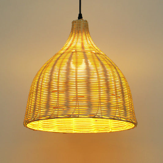 Bell Shade Tea Room Pendant Lighting Bamboo Single-Bulb Asian Ceiling Suspension Lamp in Wood Clearhalo 'Ceiling Lights' 'Modern Pendants' 'Modern' 'Pendant Lights' 'Pendants' Lighting' 2415451