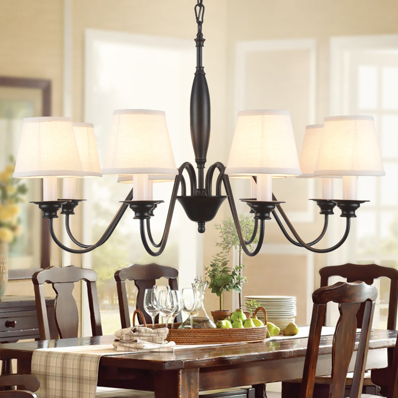 Black Candle Chandelier Rustic Fabric Restaurant Hanging Light with Tapered Fabric Shade 8 Black Clearhalo 'Ceiling Lights' 'Chandeliers' Lighting' options 2415464_ec133e26-fa79-404d-aa4b-663fc60e8ff5