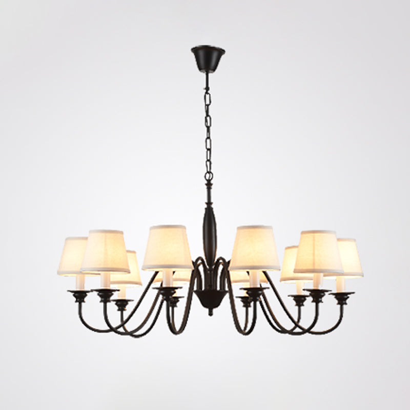 Black Candle Chandelier Rustic Fabric Restaurant Hanging Light with Tapered Fabric Shade Clearhalo 'Ceiling Lights' 'Chandeliers' Lighting' options 2415465