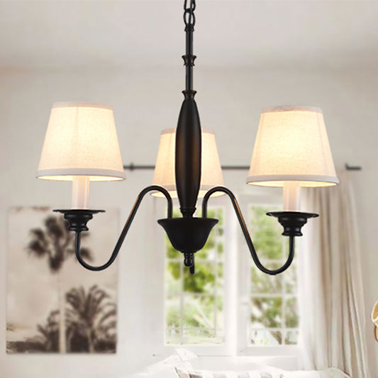 Black Candle Chandelier Rustic Fabric Restaurant Hanging Light with Tapered Fabric Shade Clearhalo 'Ceiling Lights' 'Chandeliers' Lighting' options 2415466