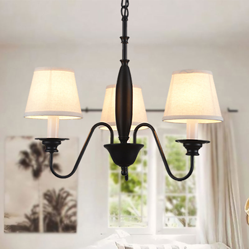Black Candle Chandelier Rustic Fabric Restaurant Hanging Light with Tapered Fabric Shade 3 Black Clearhalo 'Ceiling Lights' 'Chandeliers' Lighting' options 2415466_8b66210e-4c74-4077-bd94-861e06b4d709