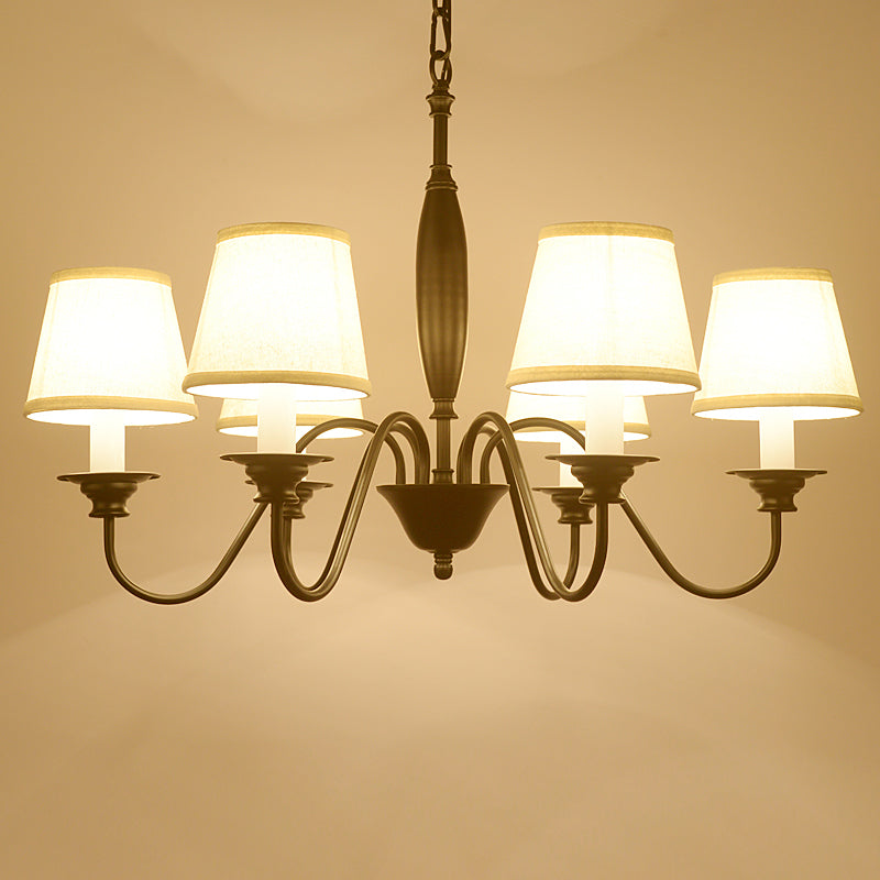 Black Candle Chandelier Rustic Fabric Restaurant Hanging Light with Tapered Fabric Shade 6 Black Clearhalo 'Ceiling Lights' 'Chandeliers' Lighting' options 2415467_7838b930-e754-41b3-91ac-4f1062371348