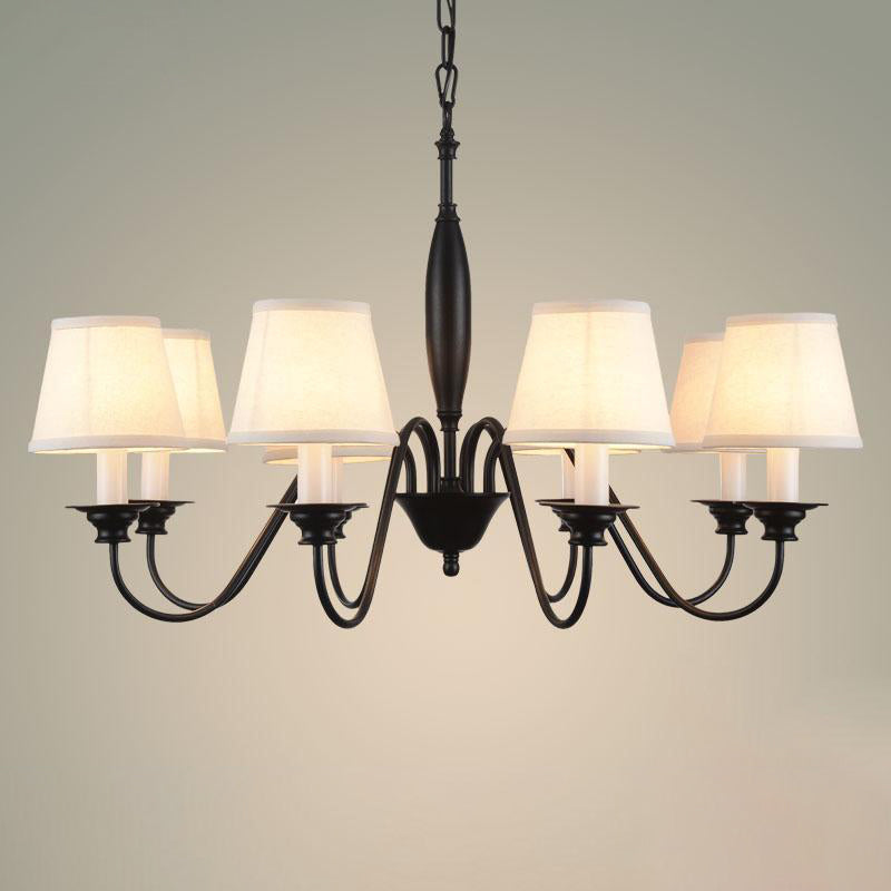 Black Candle Chandelier Rustic Fabric Restaurant Hanging Light with Tapered Fabric Shade Clearhalo 'Ceiling Lights' 'Chandeliers' Lighting' options 2415468