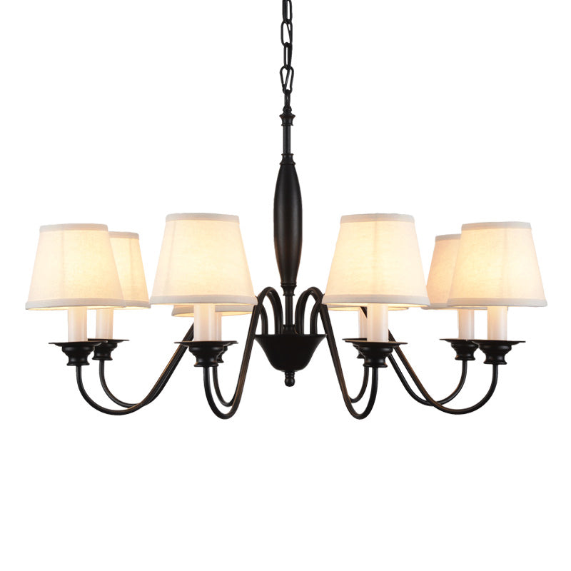 Black Candle Chandelier Rustic Fabric Restaurant Hanging Light with Tapered Fabric Shade Clearhalo 'Ceiling Lights' 'Chandeliers' Lighting' options 2415469