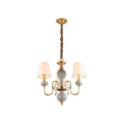 3 Heads Chandelier Traditional Tapered Shade Fabric Ceiling Light in Gold for Dining Room Gold Clearhalo 'Ceiling Lights' 'Chandeliers' 'Modern Chandeliers' 'Modern' Lighting' 2415471