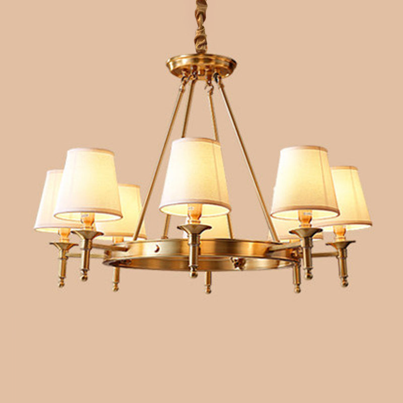 Minimalist Conic Ceiling Chandelier Fabric Bedroom Suspended Lighting Fixture in Gold 8 Gold Clearhalo 'Ceiling Lights' 'Chandeliers' 'Modern Chandeliers' 'Modern' Lighting' 2415476