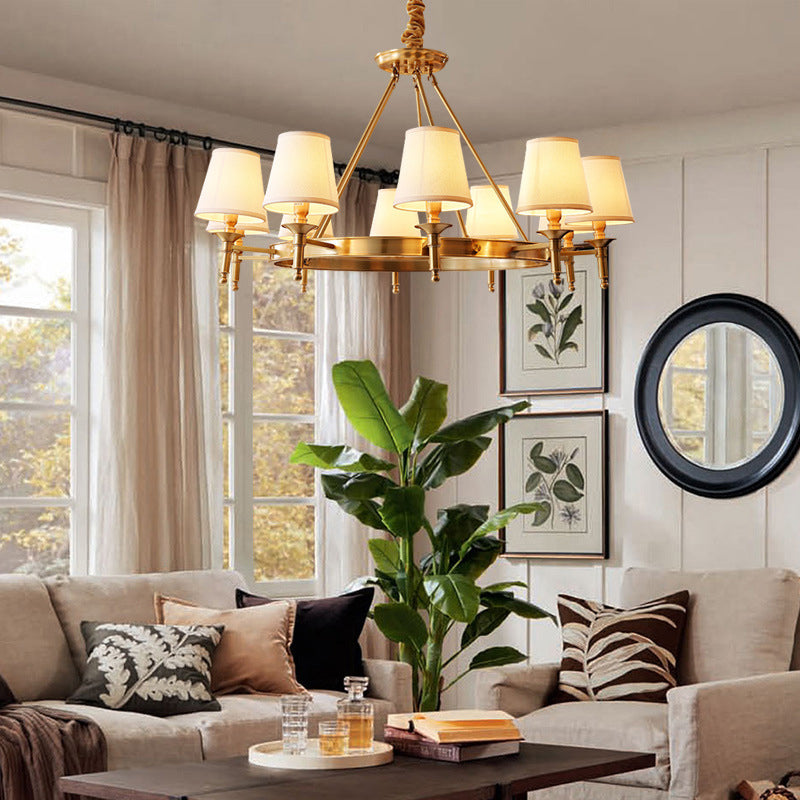 Minimalist Conic Ceiling Chandelier Fabric Bedroom Suspended Lighting Fixture in Gold Clearhalo 'Ceiling Lights' 'Chandeliers' 'Modern Chandeliers' 'Modern' Lighting' 2415477