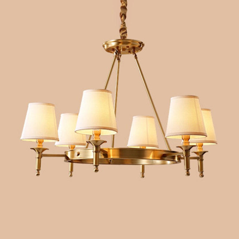 Minimalist Conic Ceiling Chandelier Fabric Bedroom Suspended Lighting Fixture in Gold 6 Gold Clearhalo 'Ceiling Lights' 'Chandeliers' 'Modern Chandeliers' 'Modern' Lighting' 2415478