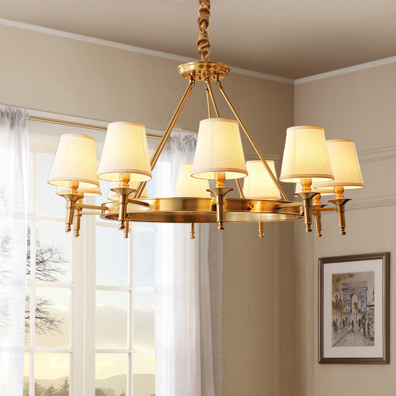 Minimalist Conic Ceiling Chandelier Fabric Bedroom Suspended Lighting Fixture in Gold Clearhalo 'Ceiling Lights' 'Chandeliers' 'Modern Chandeliers' 'Modern' Lighting' 2415479