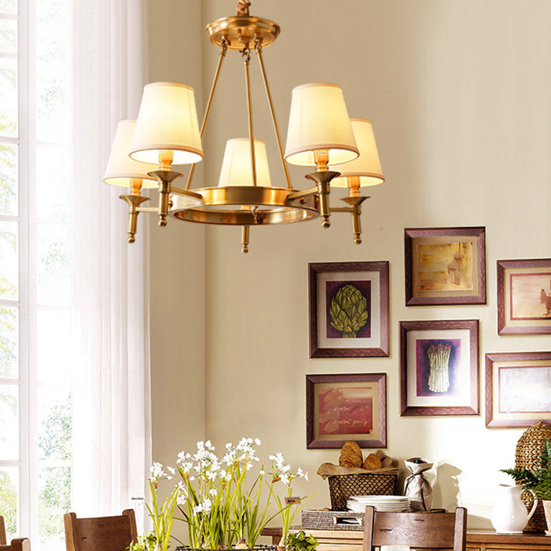 Minimalist Conic Ceiling Chandelier Fabric Bedroom Suspended Lighting Fixture in Gold Clearhalo 'Ceiling Lights' 'Chandeliers' 'Modern Chandeliers' 'Modern' Lighting' 2415482