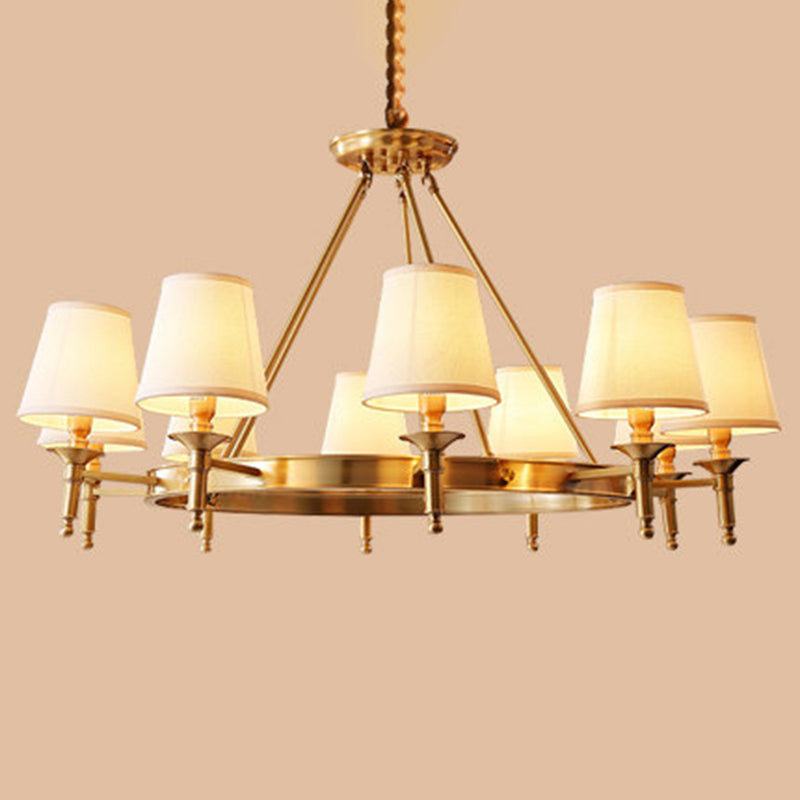 Minimalist Conic Ceiling Chandelier Fabric Bedroom Suspended Lighting Fixture in Gold 10 Gold Clearhalo 'Ceiling Lights' 'Chandeliers' 'Modern Chandeliers' 'Modern' Lighting' 2415485