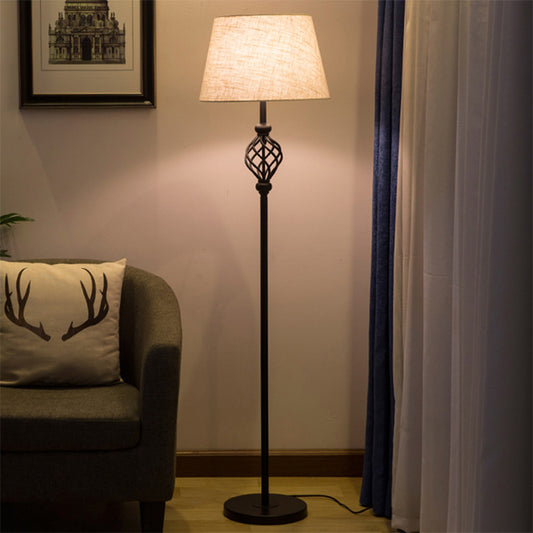 Retro Empire Shade Floor Lamp Single-Bulb Fabric Standing Light in Black with Foot Switch Black Clearhalo 'Floor Lamps' 'Lamps' Lighting' 2415486