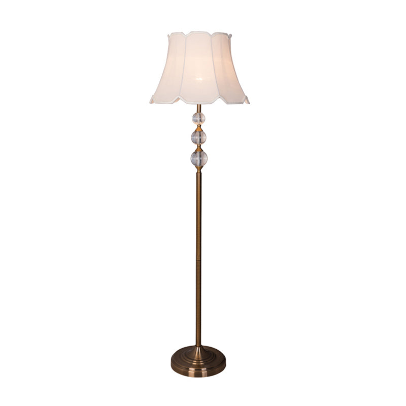 Fabric White Floor Lighting Scallop Bell 1 Bulb Rustic Stand Up Lamp with Crystal Ball White Clearhalo 'Floor Lamps' 'Lamps' Lighting' 2415498