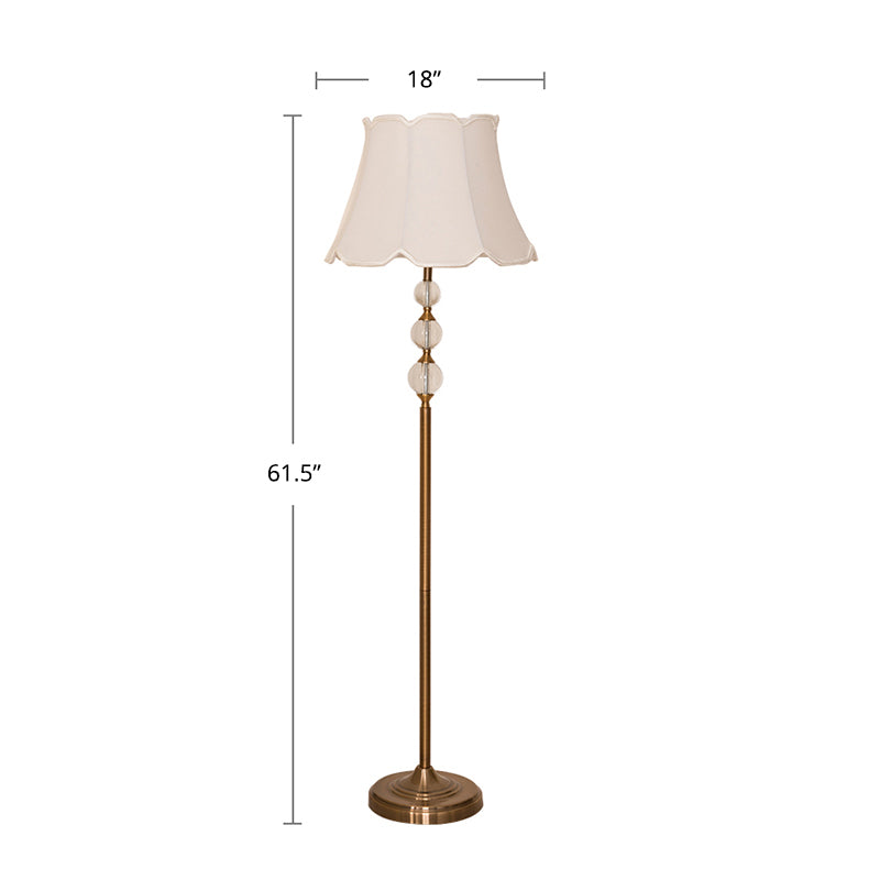 Fabric White Floor Lighting Scallop Bell 1 Bulb Rustic Stand Up Lamp with Crystal Ball Clearhalo 'Floor Lamps' 'Lamps' Lighting' 2415500