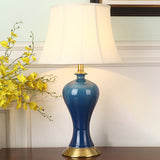 Modern Empire Shade Night Light Fabric 1-Light Bedside Table Lamp with Pottery Base in Blue Blue Arc Clearhalo 'Lamps' 'Table Lamps' Lighting' 2415521
