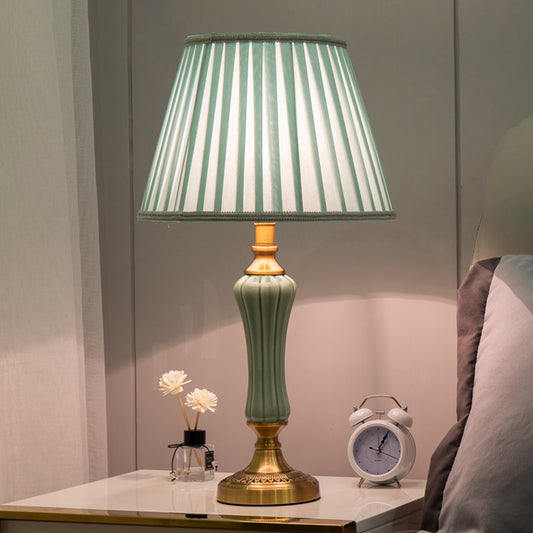 Empire Shade Table Light Modern Fabric 1-Bulb Light Green Nightstand Lamp with Border Clearhalo 'Lamps' 'Table Lamps' Lighting' 2415523