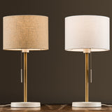 Drum Fabric Table Light Postmodern 1 Head Beige Nightstand Lamp with Pulling Chain Clearhalo 'Lamps' 'Table Lamps' Lighting' 2415543