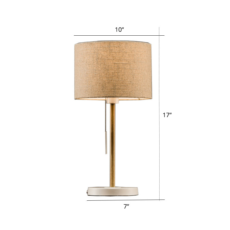 Drum Fabric Table Light Postmodern 1 Head Beige Nightstand Lamp with Pulling Chain Clearhalo 'Lamps' 'Table Lamps' Lighting' 2415545