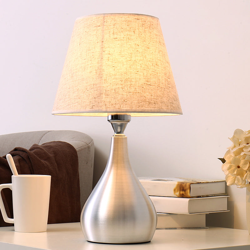 Silver Drop-Like Table Lamp Modern 1-Light Aluminum Night Light with Cone Fabric Shade Silver Regular Clearhalo 'Lamps' 'Table Lamps' Lighting' 2415555