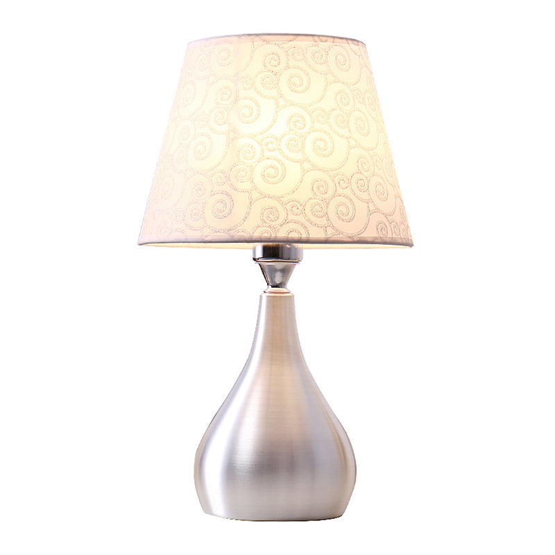 Silver Drop-Like Table Lamp Modern 1-Light Aluminum Night Light with Cone Fabric Shade Clearhalo 'Lamps' 'Table Lamps' Lighting' 2415556