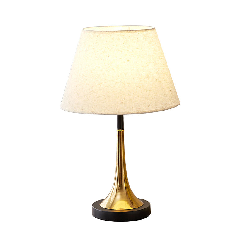 White Shaded Table Lamp Simplicity 1-Light Fabric Night Stand Light with Brass-Black Base Clearhalo 'Lamps' 'Table Lamps' Lighting' 2415579