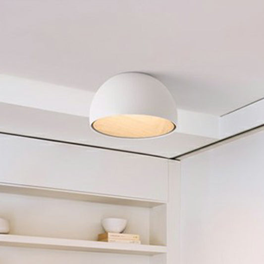Minimalist Dome Flush Mount Lamp Metal Corridor LED Ceiling Flush Light with Wood Grain Inner White Clearhalo 'Ceiling Lights' 'Close To Ceiling Lights' 'Close to ceiling' 'Flush mount' 'Industrial Flush Mount' Lighting' 2415594