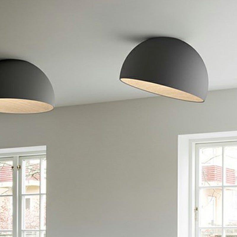 Minimalist Dome Flush Mount Lamp Metal Corridor LED Ceiling Flush Light with Wood Grain Inner Black Clearhalo 'Ceiling Lights' 'Close To Ceiling Lights' 'Close to ceiling' 'Flush mount' 'Industrial Flush Mount' Lighting' 2415598