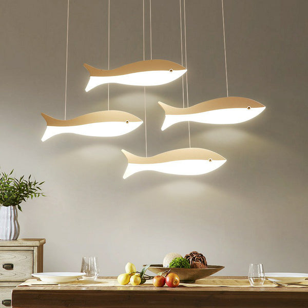 White Fish Cluster Pendant Light Artistic Acrylic LED Ceiling Hang Lamp for  Restaurant - Clearhalo