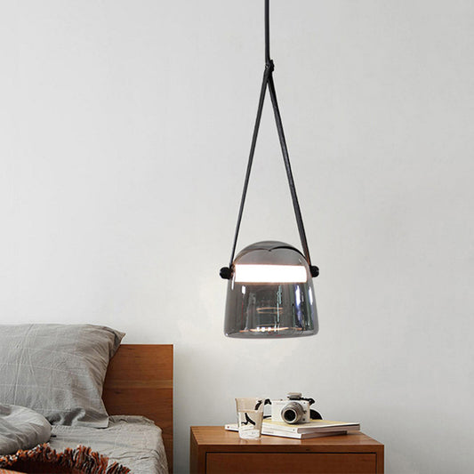Dome Smoke Grey Glass Pendulum Light Nordic Single-Bulb Pendant Lighting with Adjustable Leather Strap Clearhalo 'Art Deco Pendants' 'Cast Iron' 'Ceiling Lights' 'Ceramic' 'Crystal' 'Industrial Pendants' 'Industrial' 'Metal' 'Middle Century Pendants' 'Pendant Lights' 'Pendants' 'Tiffany' Lighting' 2415613