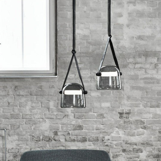 Dome Smoke Grey Glass Pendulum Light Nordic Single-Bulb Pendant Lighting with Adjustable Leather Strap Clearhalo 'Art Deco Pendants' 'Cast Iron' 'Ceiling Lights' 'Ceramic' 'Crystal' 'Industrial Pendants' 'Industrial' 'Metal' 'Middle Century Pendants' 'Pendant Lights' 'Pendants' 'Tiffany' Lighting' 2415614