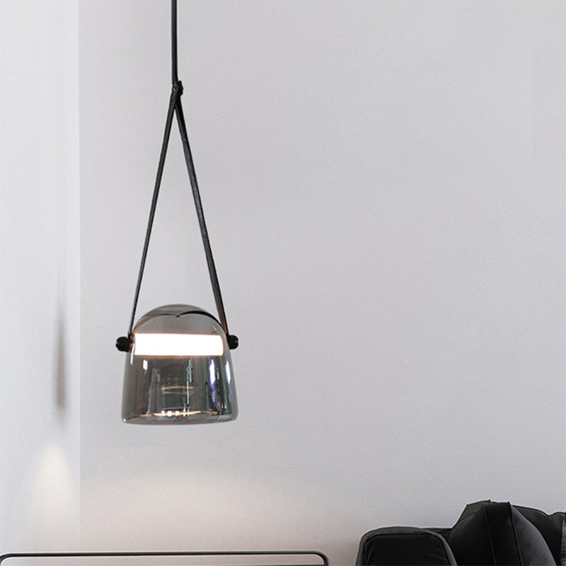 Dome Smoke Grey Glass Pendulum Light Nordic Single-Bulb Pendant Lighting with Adjustable Leather Strap Clearhalo 'Art Deco Pendants' 'Cast Iron' 'Ceiling Lights' 'Ceramic' 'Crystal' 'Industrial Pendants' 'Industrial' 'Metal' 'Middle Century Pendants' 'Pendant Lights' 'Pendants' 'Tiffany' Lighting' 2415615