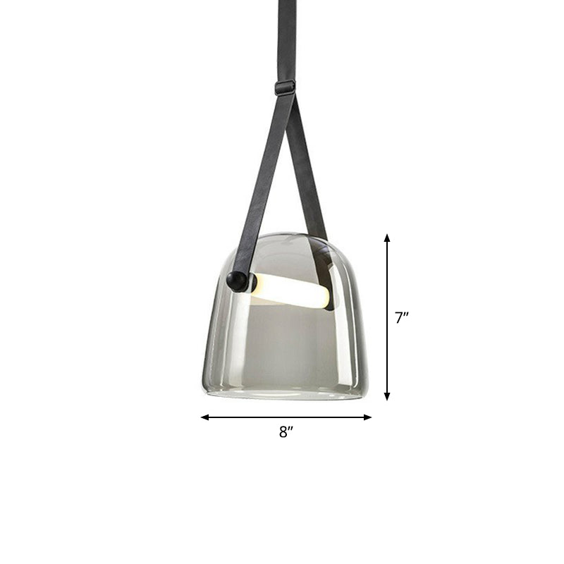 Dome Smoke Grey Glass Pendulum Light Nordic Single-Bulb Pendant Lighting with Adjustable Leather Strap Clearhalo 'Art Deco Pendants' 'Cast Iron' 'Ceiling Lights' 'Ceramic' 'Crystal' 'Industrial Pendants' 'Industrial' 'Metal' 'Middle Century Pendants' 'Pendant Lights' 'Pendants' 'Tiffany' Lighting' 2415617