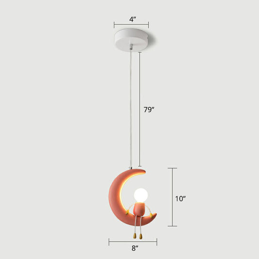 Moon and Stick Figure Hanging Light Creative Resin 1-Head Drop Pendant for Kids Bedroom Pink Clearhalo 'Art Deco Pendants' 'Cast Iron' 'Ceiling Lights' 'Ceramic' 'Crystal' 'Industrial Pendants' 'Industrial' 'Metal' 'Middle Century Pendants' 'Pendant Lights' 'Pendants' 'Tiffany' Lighting' 2415619