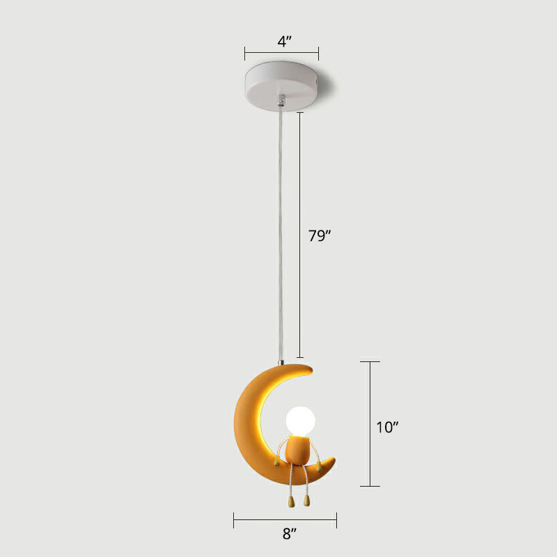 Moon and Stick Figure Hanging Light Creative Resin 1-Head Drop Pendant for Kids Bedroom Yellow Clearhalo 'Art Deco Pendants' 'Cast Iron' 'Ceiling Lights' 'Ceramic' 'Crystal' 'Industrial Pendants' 'Industrial' 'Metal' 'Middle Century Pendants' 'Pendant Lights' 'Pendants' 'Tiffany' Lighting' 2415620