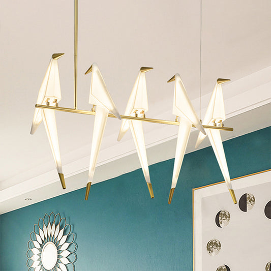 Acrylic Bird Island Pendant Light Art Deco 5 Bulbs White and Gold LED Suspension Lamp White Clearhalo 'Ceiling Lights' 'Island Lights' Lighting' 2415626