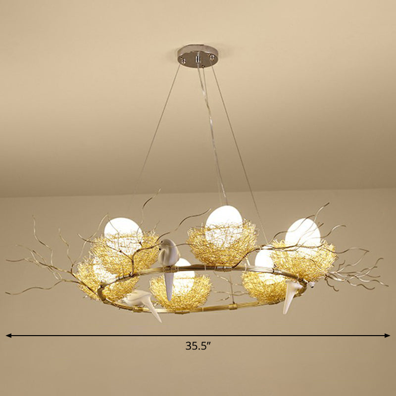 Artistic Bird Nest and Egg Chandelier Aluminum Dining Room Pendant Light in Gold Clearhalo 'Cast Iron' 'Ceiling Lights' 'Chandeliers' 'Industrial Chandeliers' 'Industrial' 'Metal' 'Middle Century Chandeliers' 'Rustic Chandeliers' 'Tiffany' Lighting' 2415640