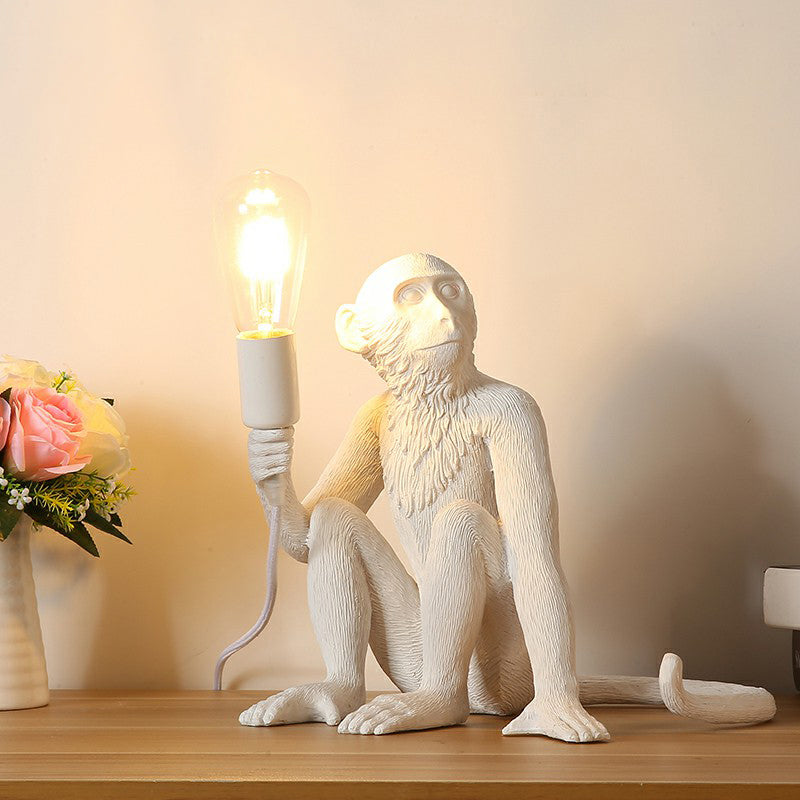 Ape Monkey Resin Night Light Decorative 1 Head Table Lamp with Naked Bulb Design White Sitting Clearhalo 'Lamps' 'Table Lamps' Lighting' 2415641