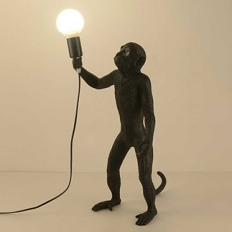 Ape Monkey Resin Night Light Decorative 1 Head Table Lamp with Naked Bulb Design Black Standing Clearhalo 'Lamps' 'Table Lamps' Lighting' 2415642