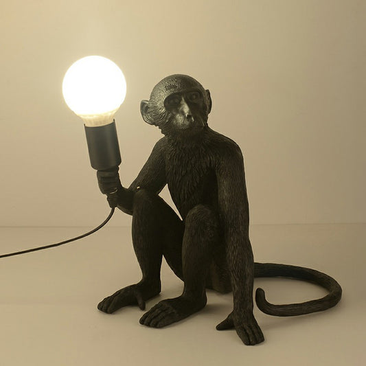 Ape Monkey Resin Night Light Decorative 1 Head Table Lamp with Naked Bulb Design Black Sitting Clearhalo 'Lamps' 'Table Lamps' Lighting' 2415643
