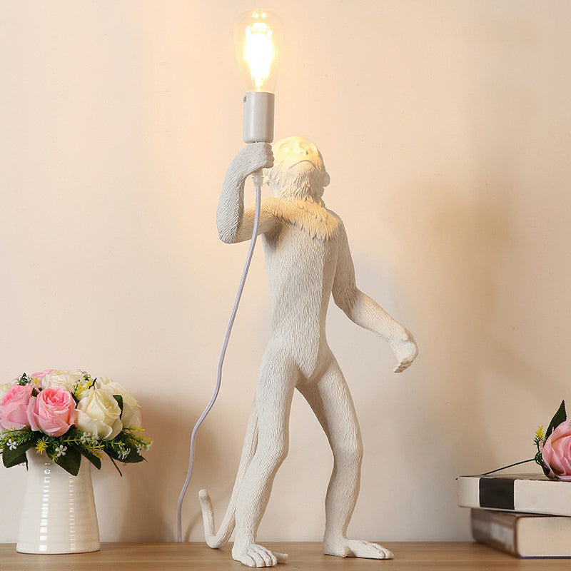 Ape Monkey Resin Night Light Decorative 1 Head Table Lamp with Naked Bulb Design White Standing Clearhalo 'Lamps' 'Table Lamps' Lighting' 2415649