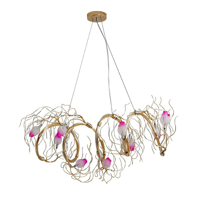 Glass Rose Pendant Lighting Nordic 8-Light Chandelier with Gold Branch for Dining Room Clearhalo 'Cast Iron' 'Ceiling Lights' 'Chandeliers' 'Industrial Chandeliers' 'Industrial' 'Metal' 'Middle Century Chandeliers' 'Rustic Chandeliers' 'Tiffany' Lighting' 2415652