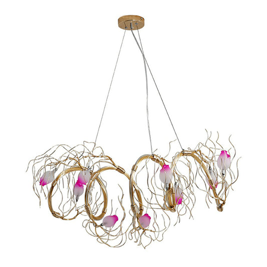 Glass Rose Pendant Lighting Nordic 8-Light Chandelier with Gold Branch for Dining Room Clearhalo 'Cast Iron' 'Ceiling Lights' 'Chandeliers' 'Industrial Chandeliers' 'Industrial' 'Metal' 'Middle Century Chandeliers' 'Rustic Chandeliers' 'Tiffany' Lighting' 2415652