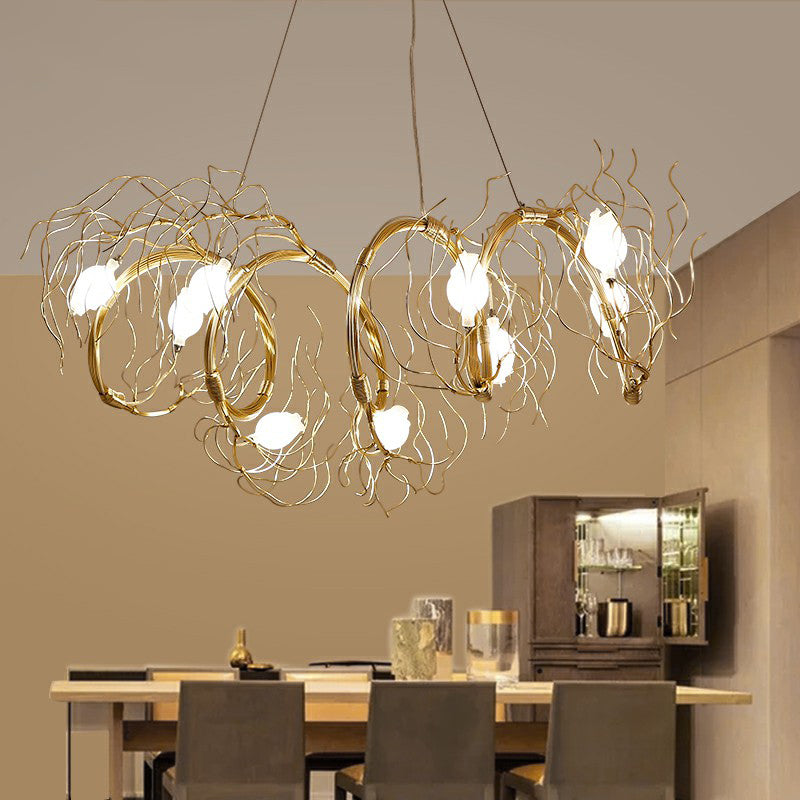 Glass Rose Pendant Lighting Nordic 8-Light Chandelier with Gold Branch for Dining Room White Clearhalo 'Cast Iron' 'Ceiling Lights' 'Chandeliers' 'Industrial Chandeliers' 'Industrial' 'Metal' 'Middle Century Chandeliers' 'Rustic Chandeliers' 'Tiffany' Lighting' 2415653
