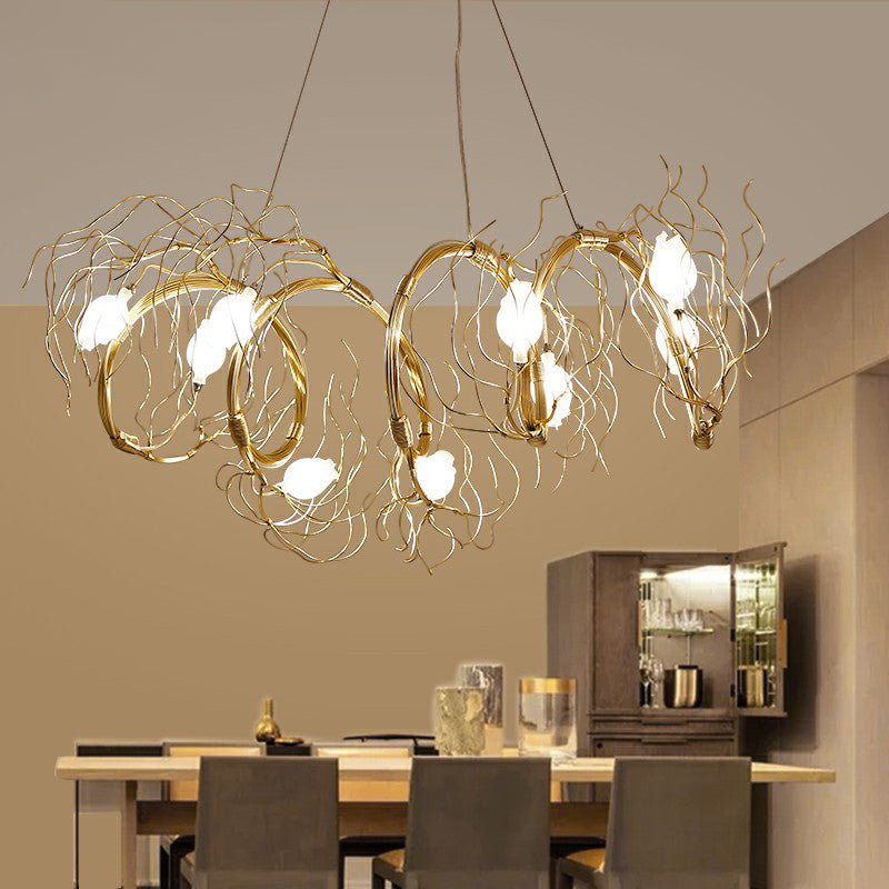 Glass Rose Pendant Lighting Nordic 8-Light Chandelier with Gold Branch for Dining Room White Clearhalo 'Cast Iron' 'Ceiling Lights' 'Chandeliers' 'Industrial Chandeliers' 'Industrial' 'Metal' 'Middle Century Chandeliers' 'Rustic Chandeliers' 'Tiffany' Lighting' 2415653